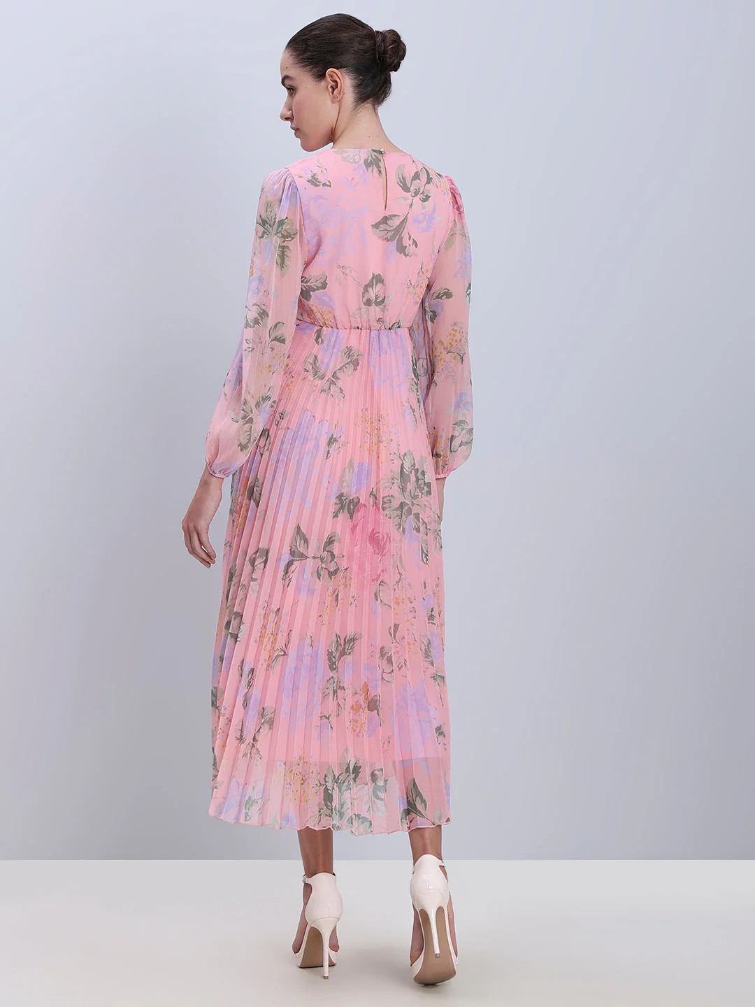 Pink Floral Pleated Dress - Image 4