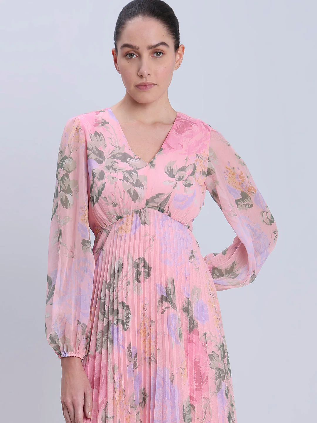 Pink Floral Pleated Dress - Image 5