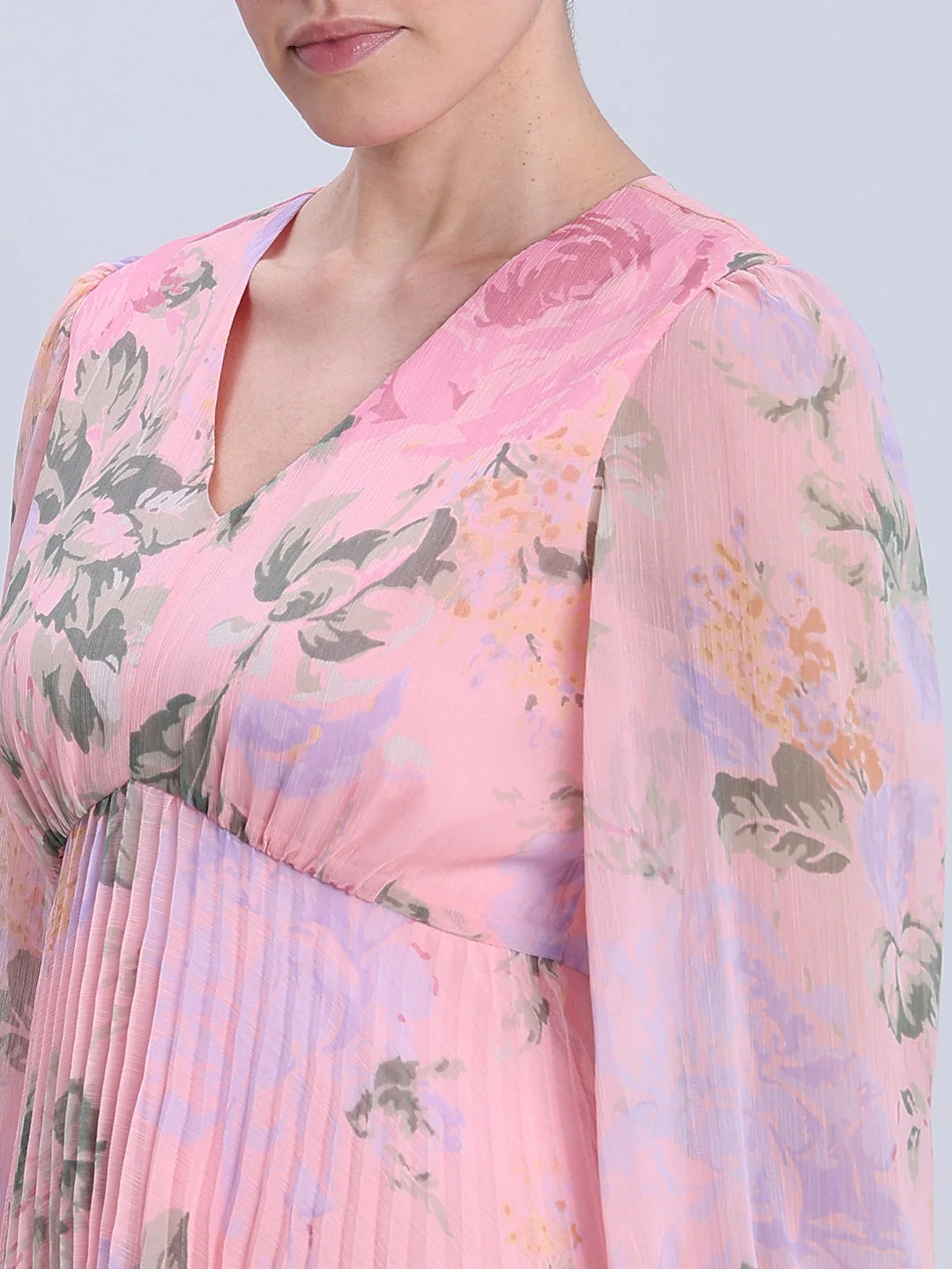 Pink Floral Pleated Dress - Image 6