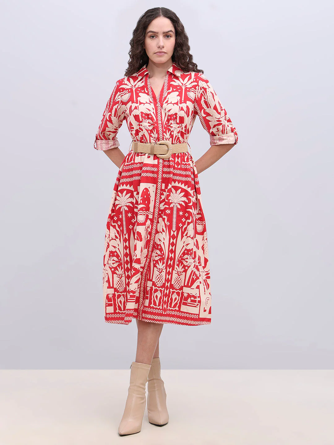 Ecru Printed Belted Shirt Dress - Image 2
