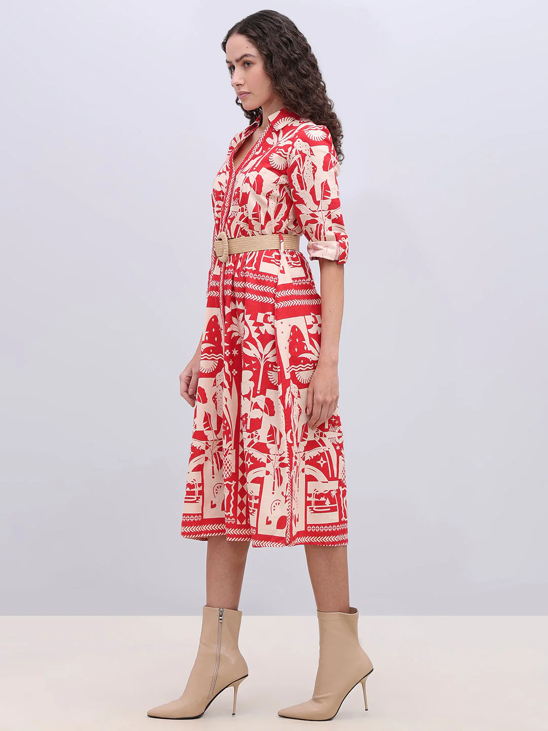Ecru Printed Belted Shirt Dress - Image 3