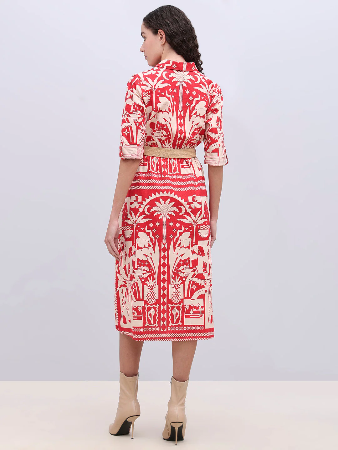 Ecru Printed Belted Shirt Dress - Image 4