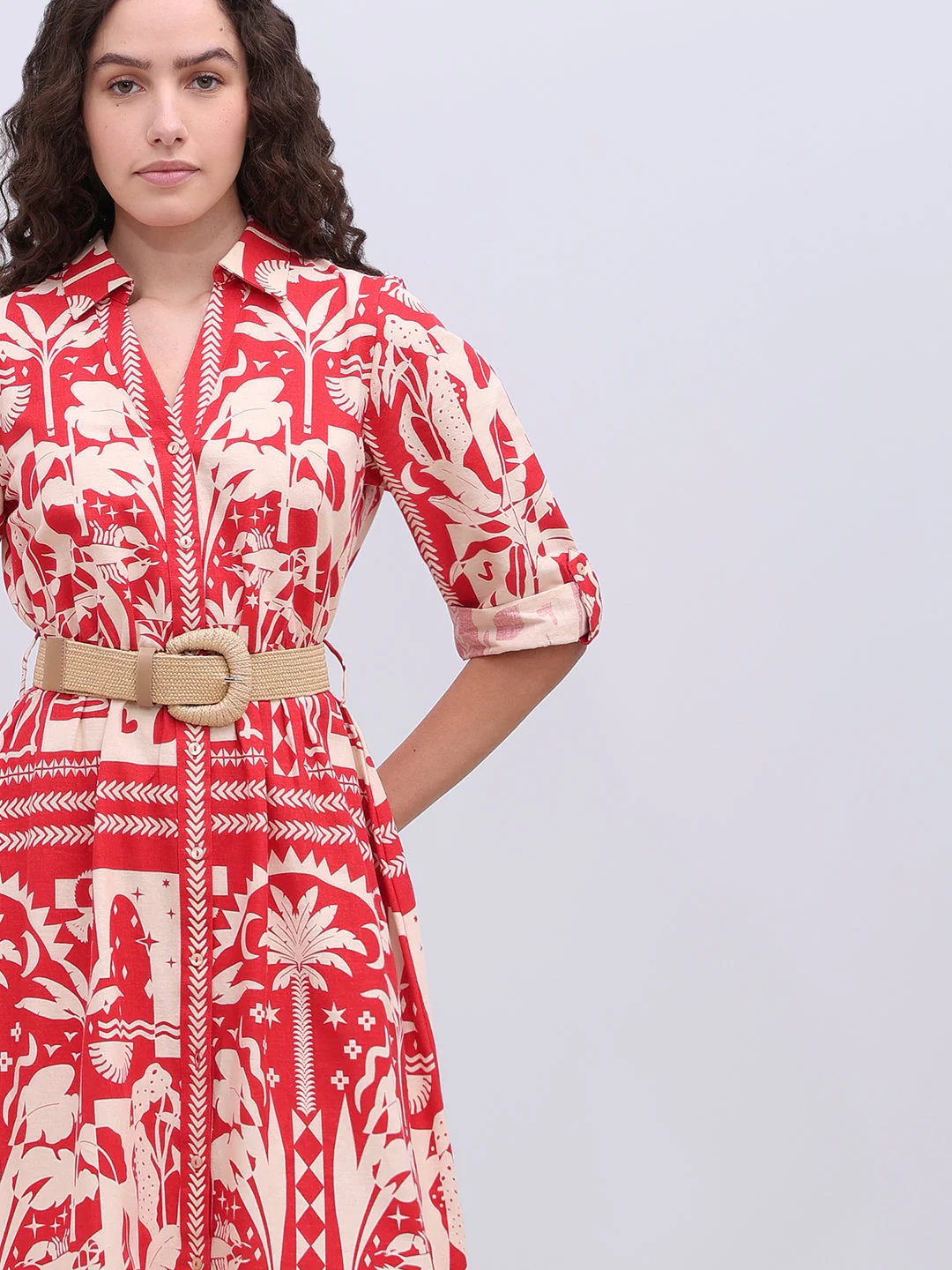 Ecru Printed Belted Shirt Dress - Image 5