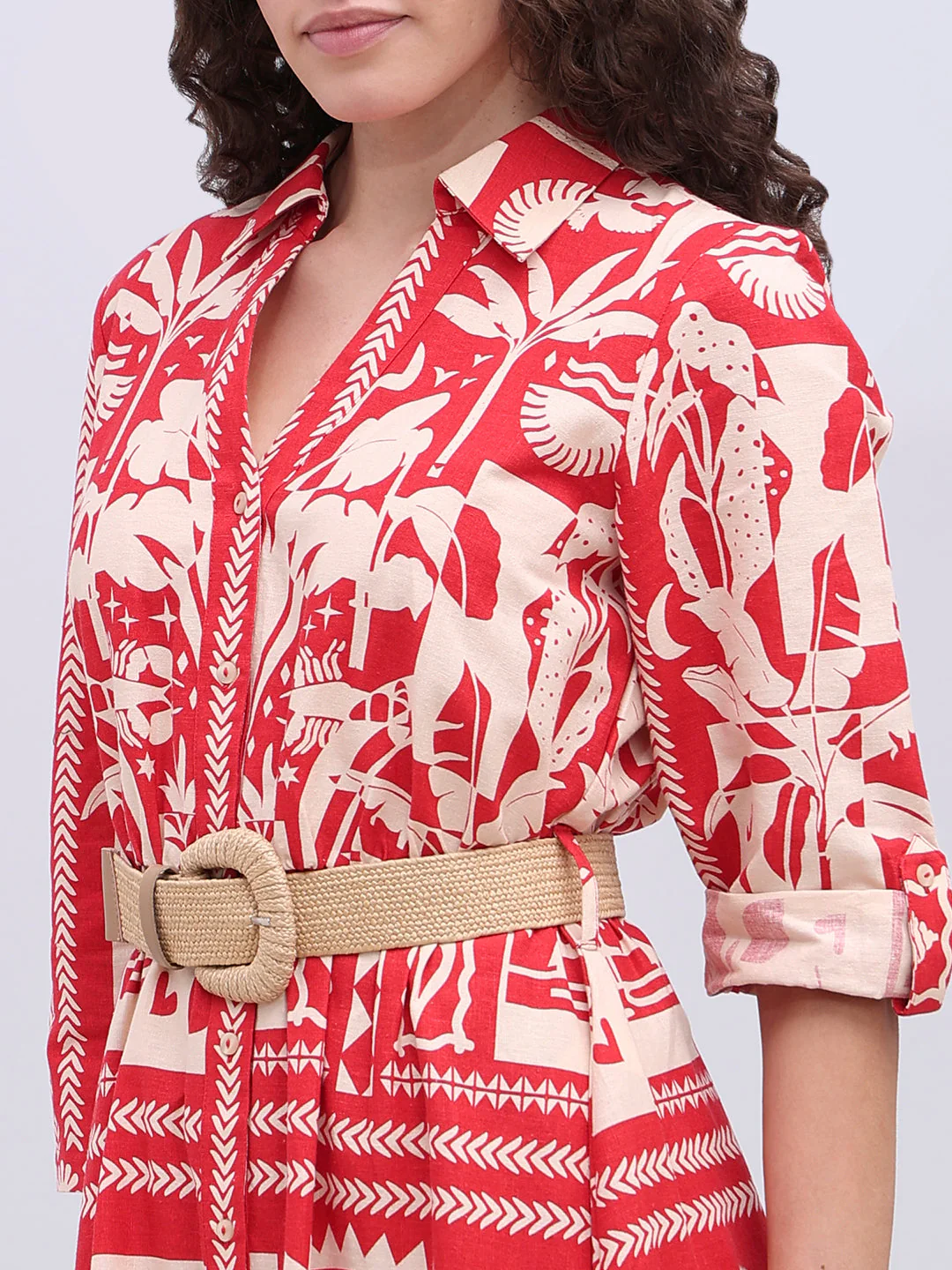 Ecru Printed Belted Shirt Dress - Image 6