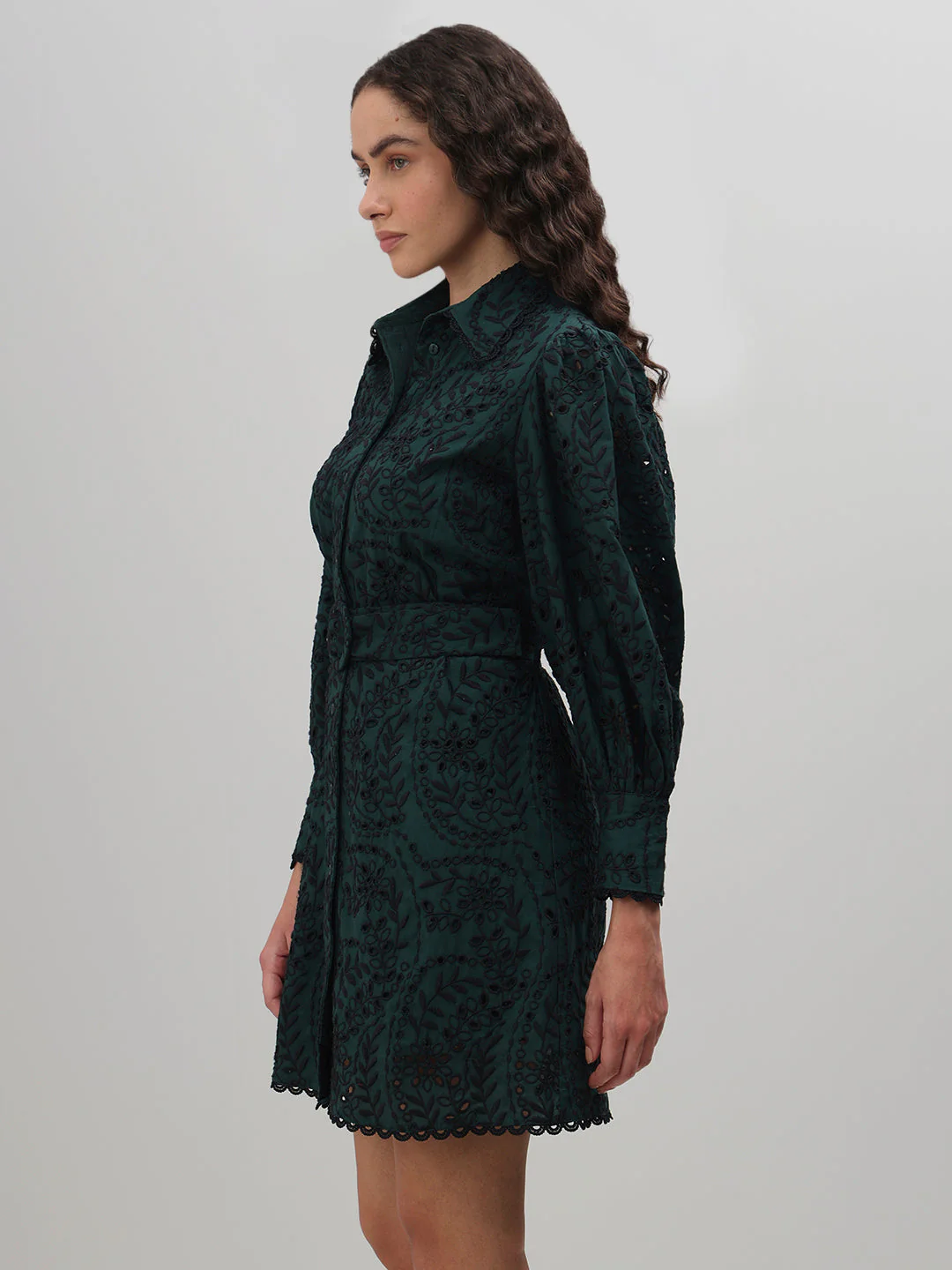 Dark Green Lace Shirt Dress - Image 3