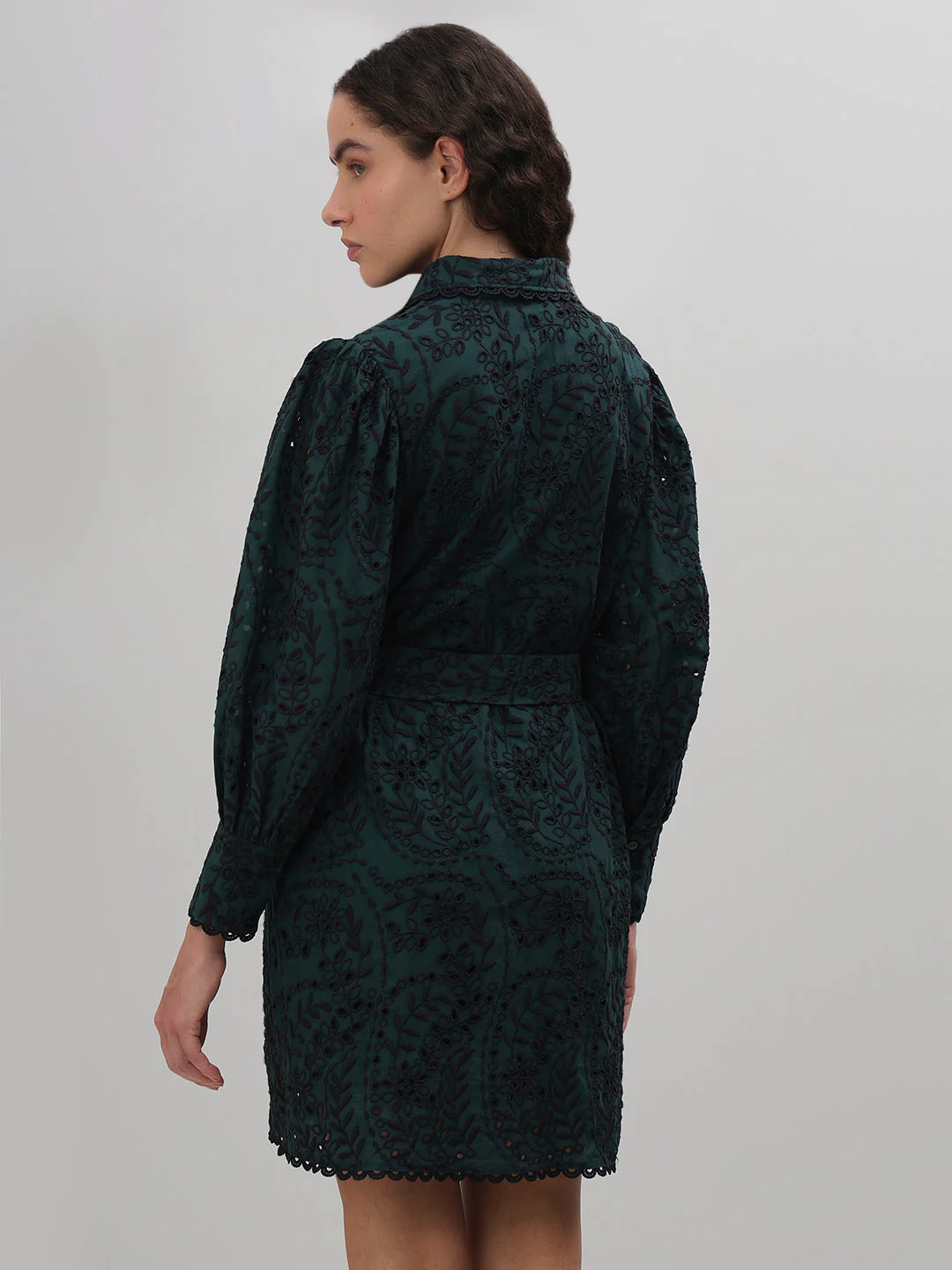 Dark Green Lace Shirt Dress - Image 4