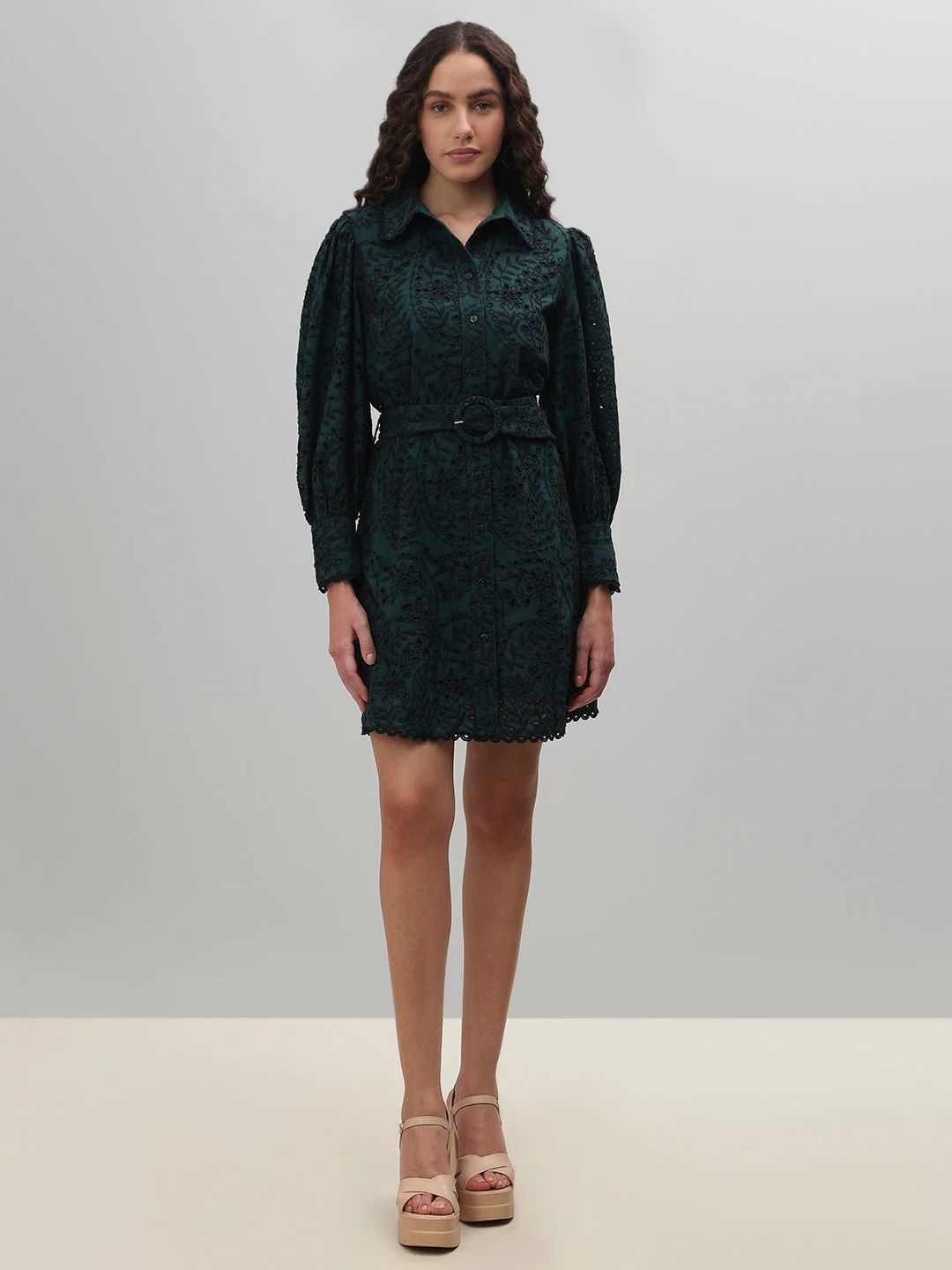 Dark Green Lace Shirt Dress - Image 5