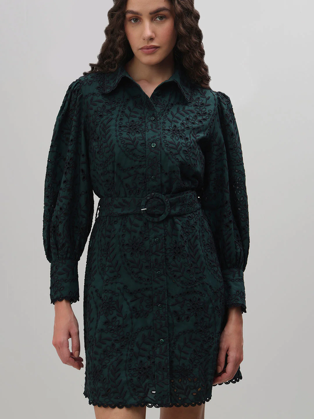 Dark Green Lace Shirt Dress - Image 6