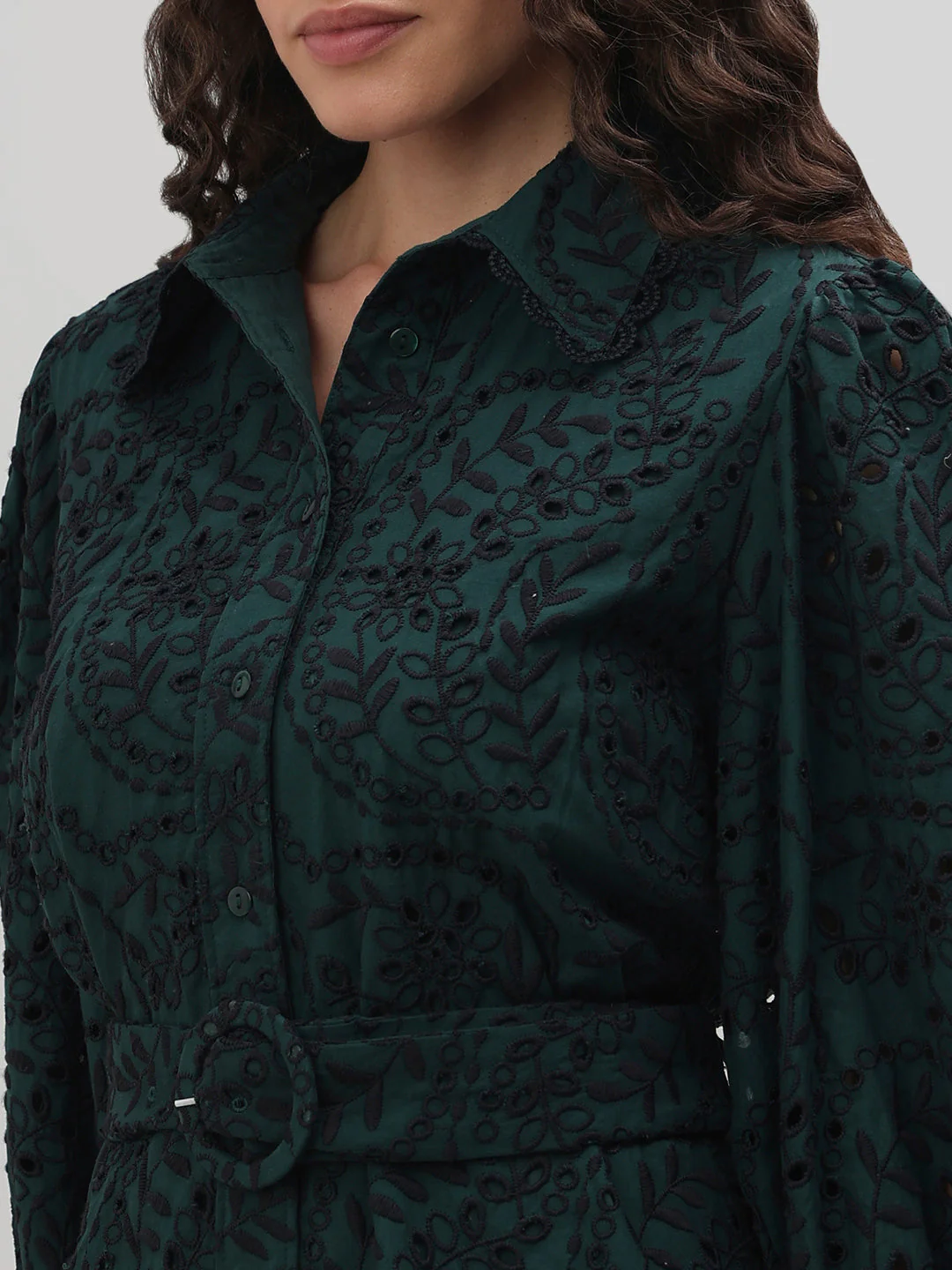 Dark Green Lace Shirt Dress - Image 8