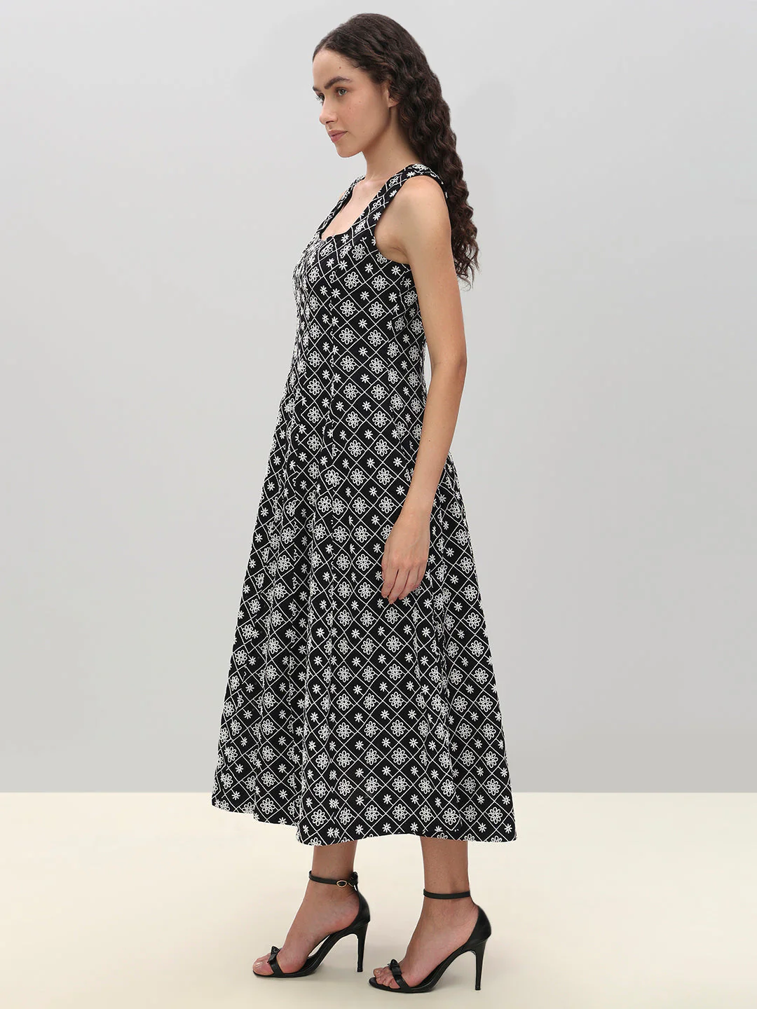 Black Printed Midi Dress - Image 3