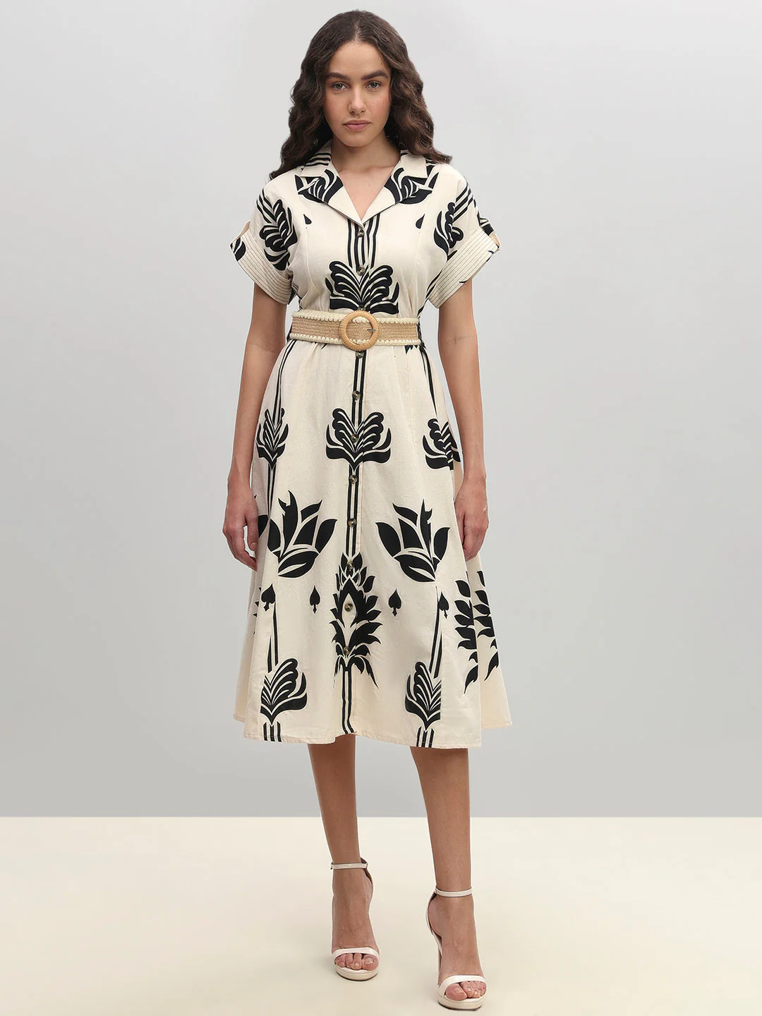 Ecru Printed Belted Shirt Dress - Image 2