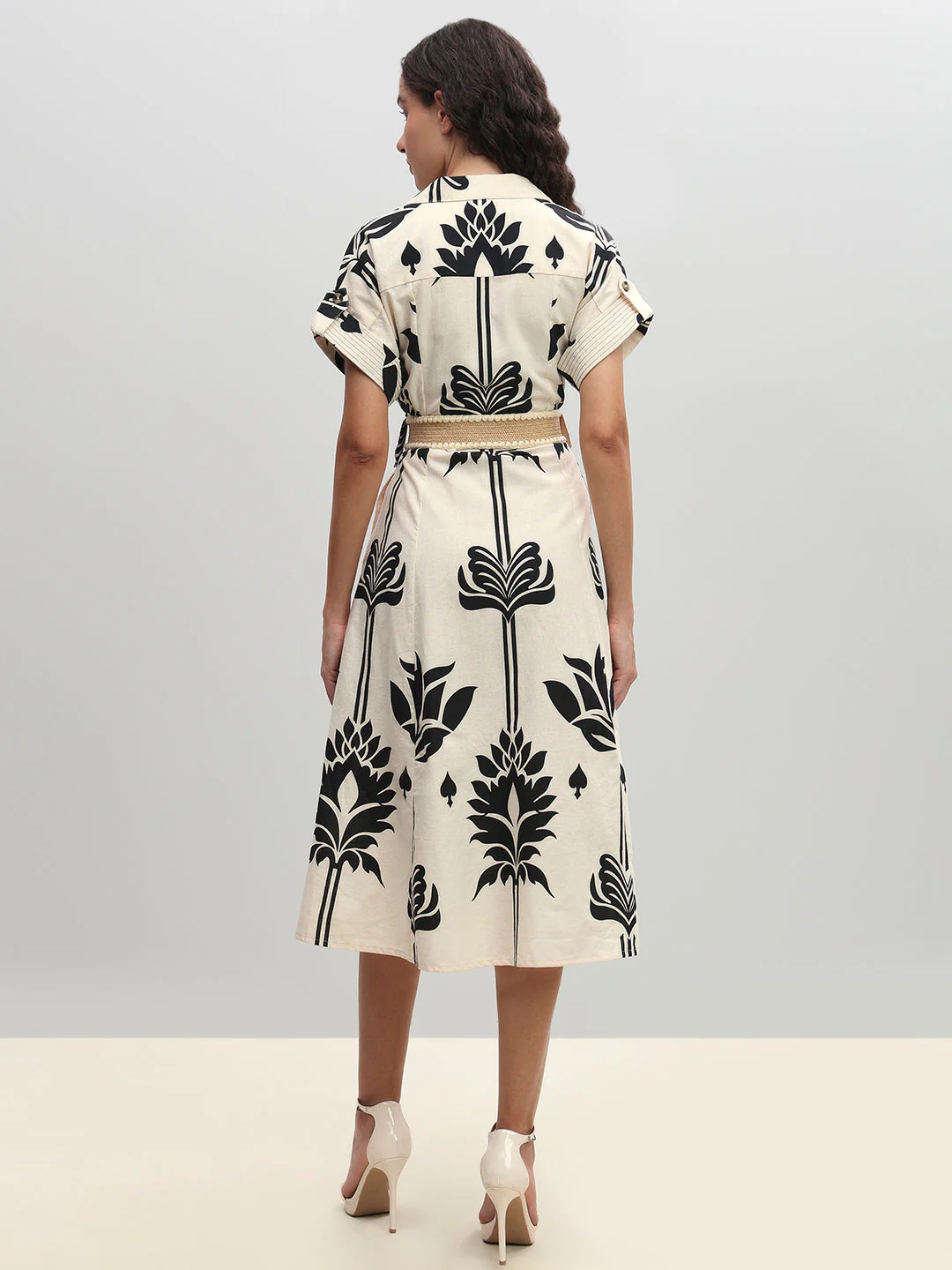 Ecru Printed Belted Shirt Dress - Image 4
