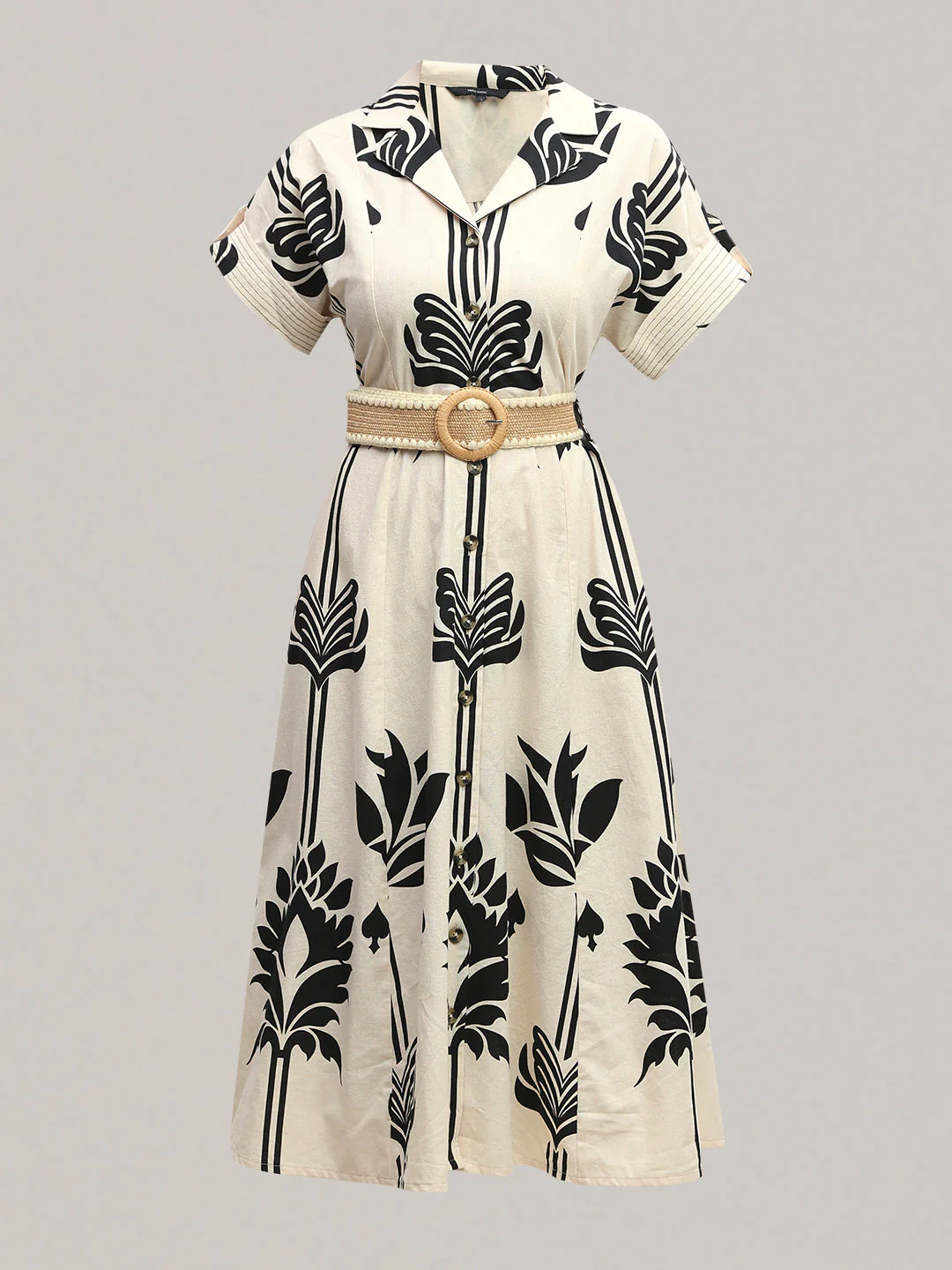 Ecru Printed Belted Shirt Dress - Image 7