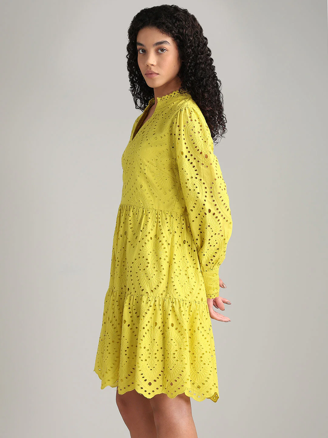 Yellow V-Neck Mini Dress - Image 3