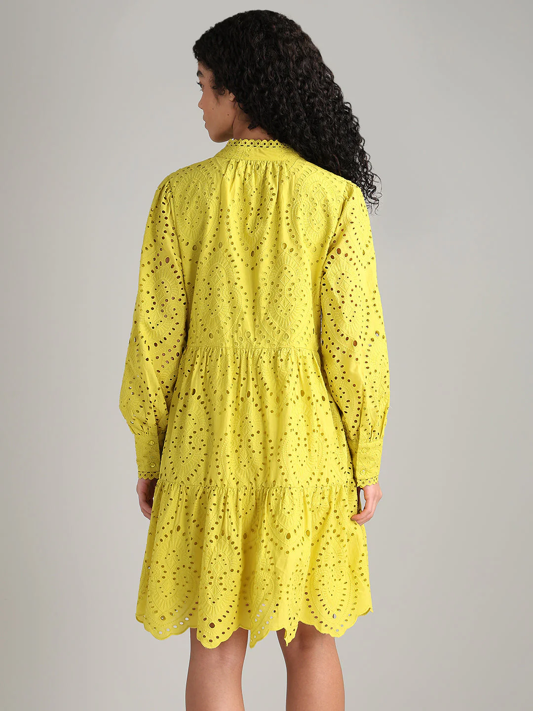 Yellow V-Neck Mini Dress - Image 4