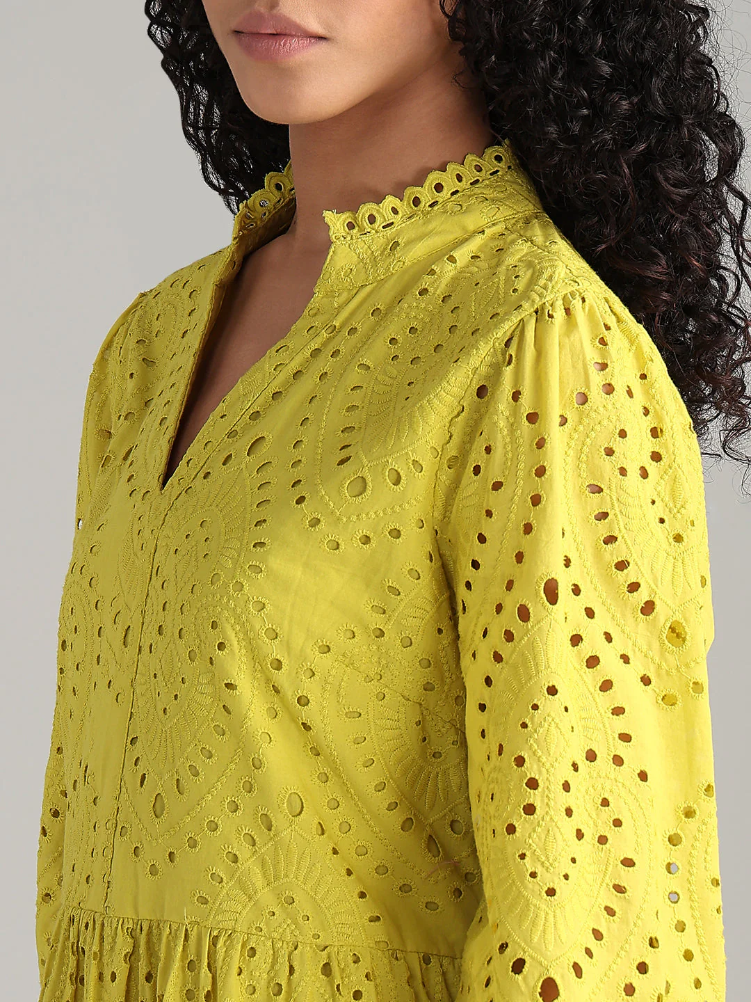 Yellow V-Neck Mini Dress - Image 8