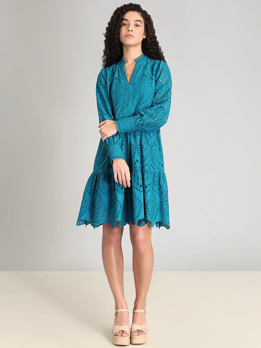 Deep Blue V-Neck Mini Dress - Image 5