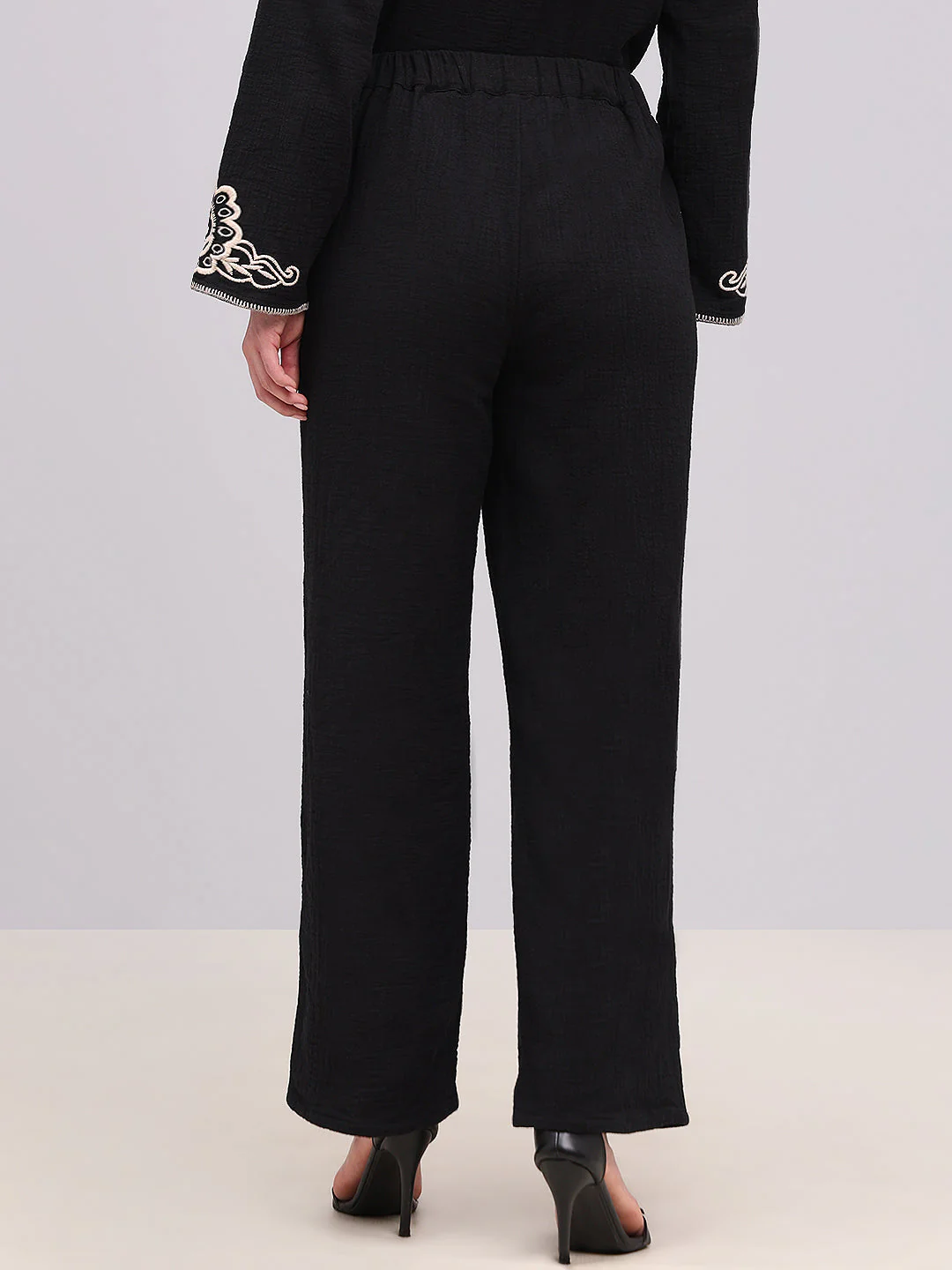 Black Embroidered Print Pants - Image 4