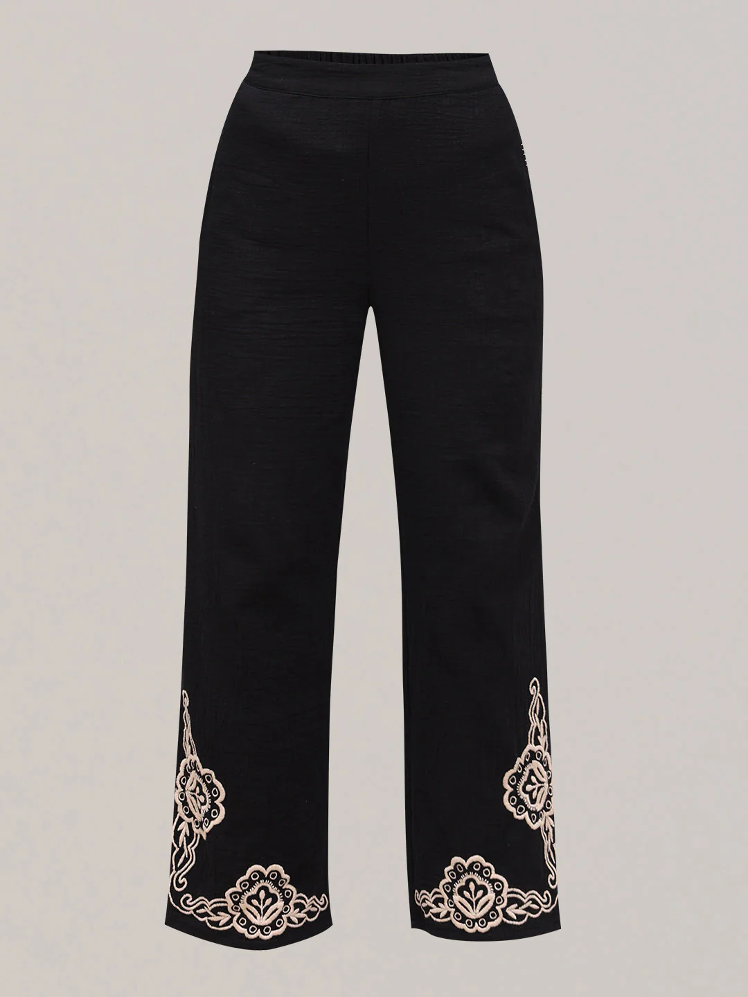 Black Embroidered Print Pants - Image 7