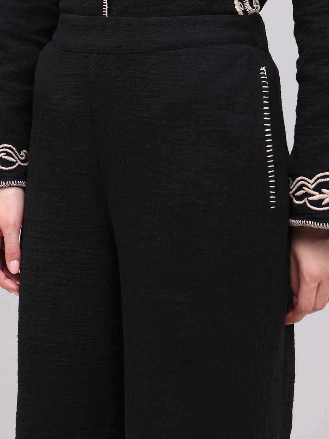 Black Embroidered Print Pants - Image 8