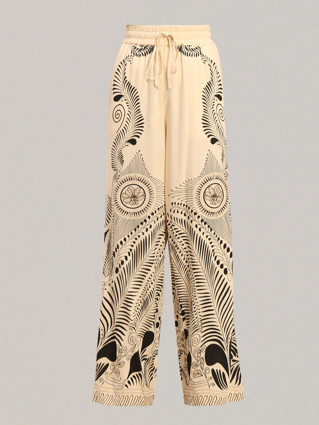 Beige Printed Wide Leg Pants - Image 7