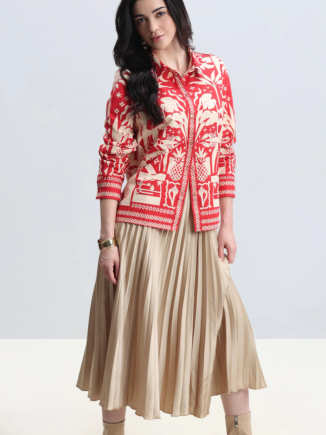 Ecru Printed Button-Down Shirt