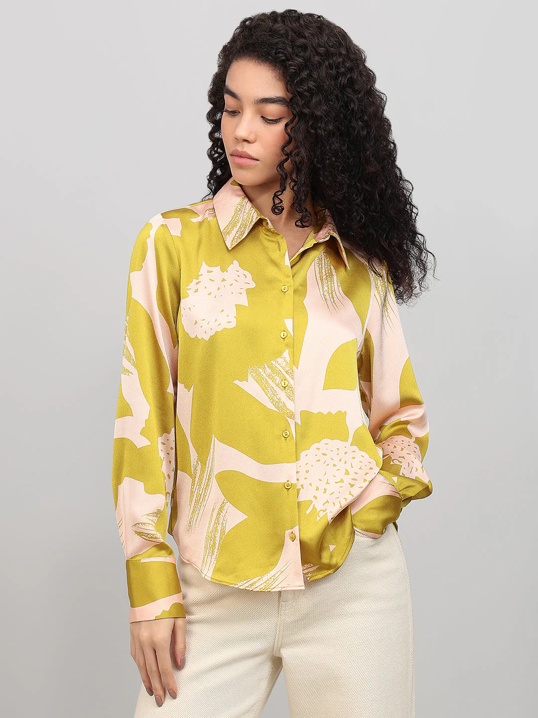 Lime Yellow Floral Print Shirt - Image 2