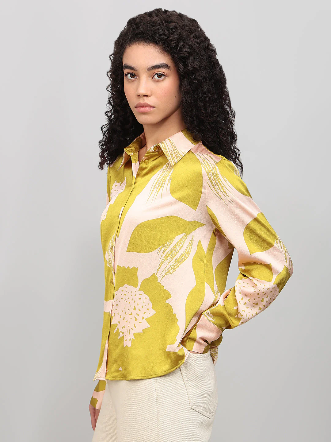 Lime Yellow Floral Print Shirt - Image 3