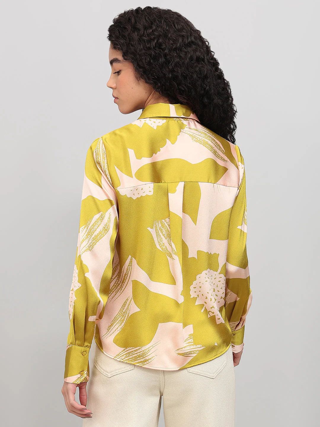 Lime Yellow Floral Print Shirt - Image 4