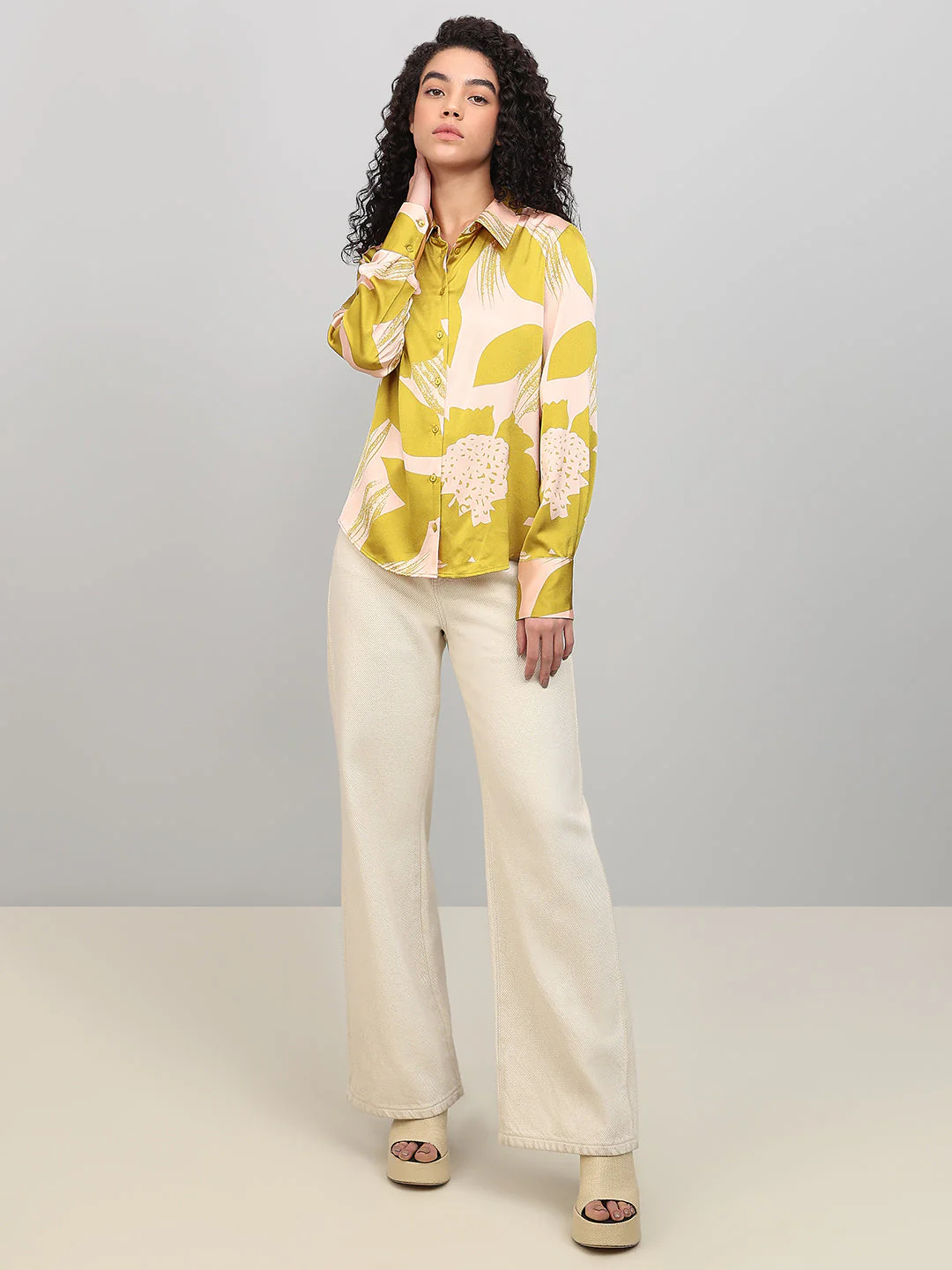 Lime Yellow Floral Print Shirt - Image 5