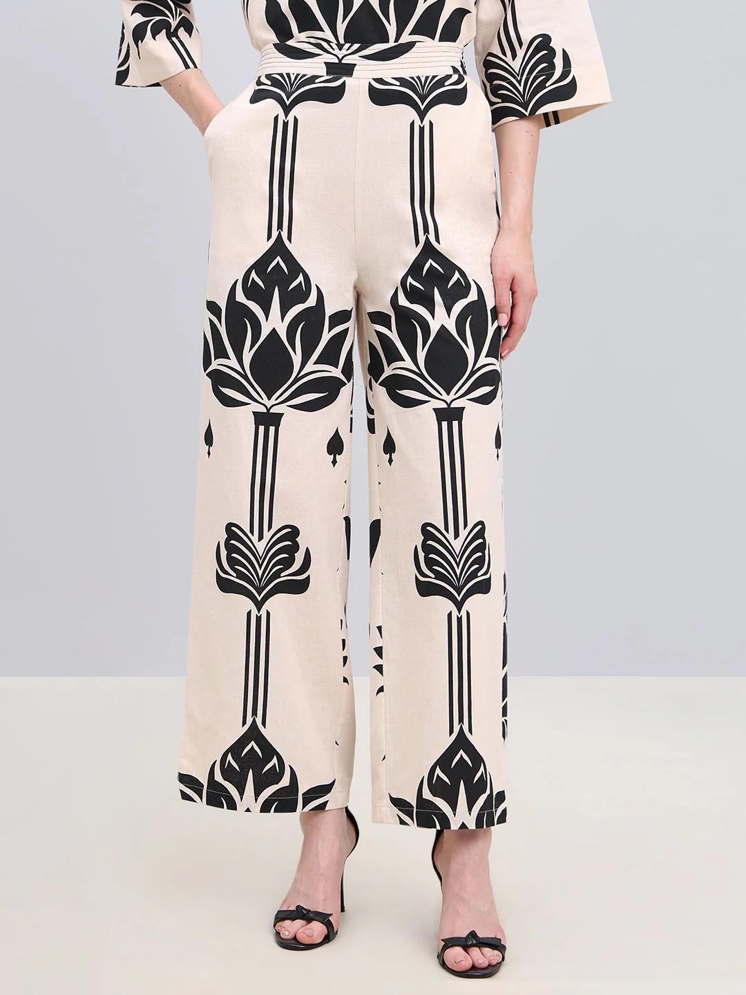Ecru Printed High Rise Pants - Image 2