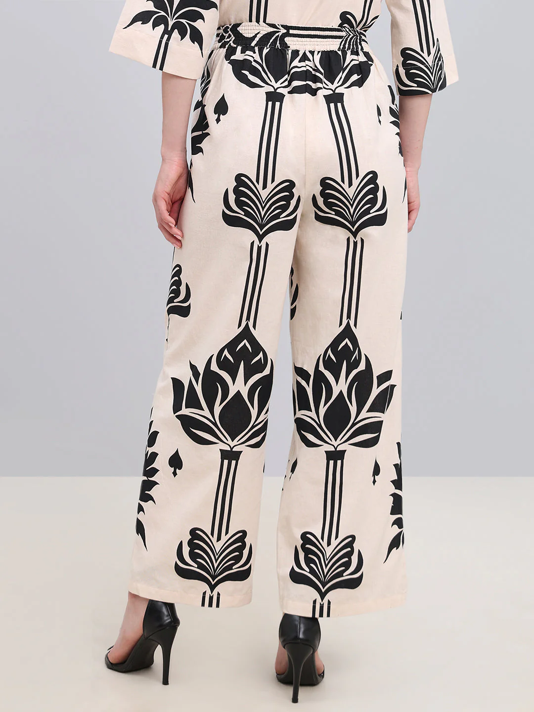Ecru Printed High Rise Pants - Image 4