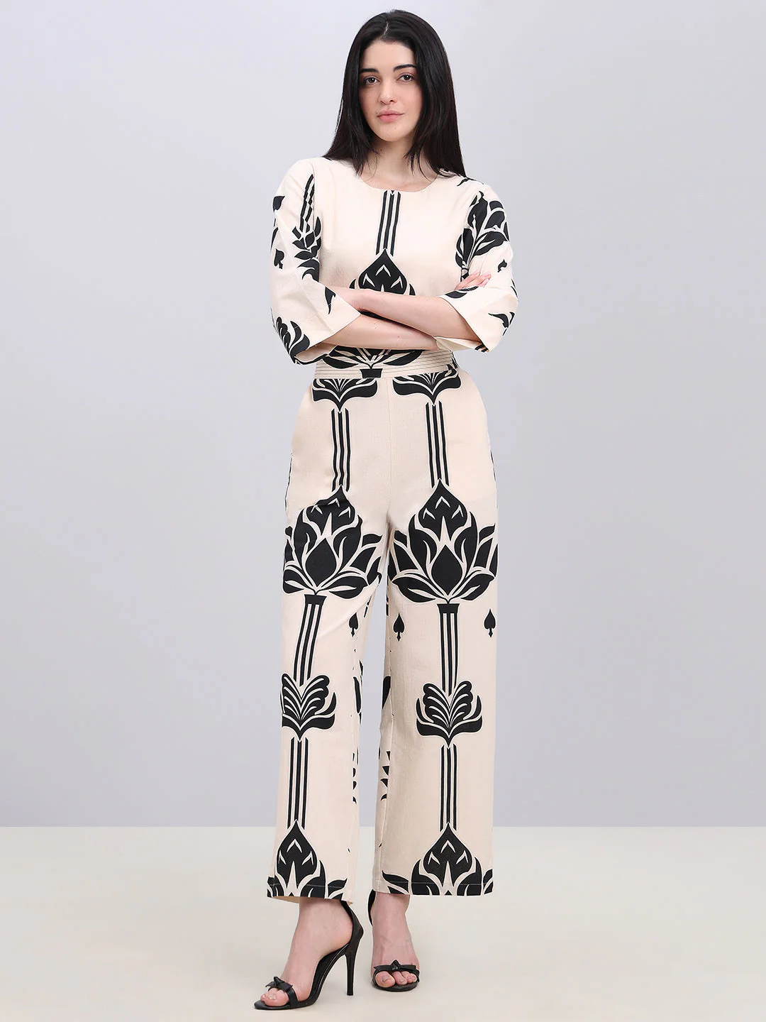Ecru Printed High Rise Pants - Image 5