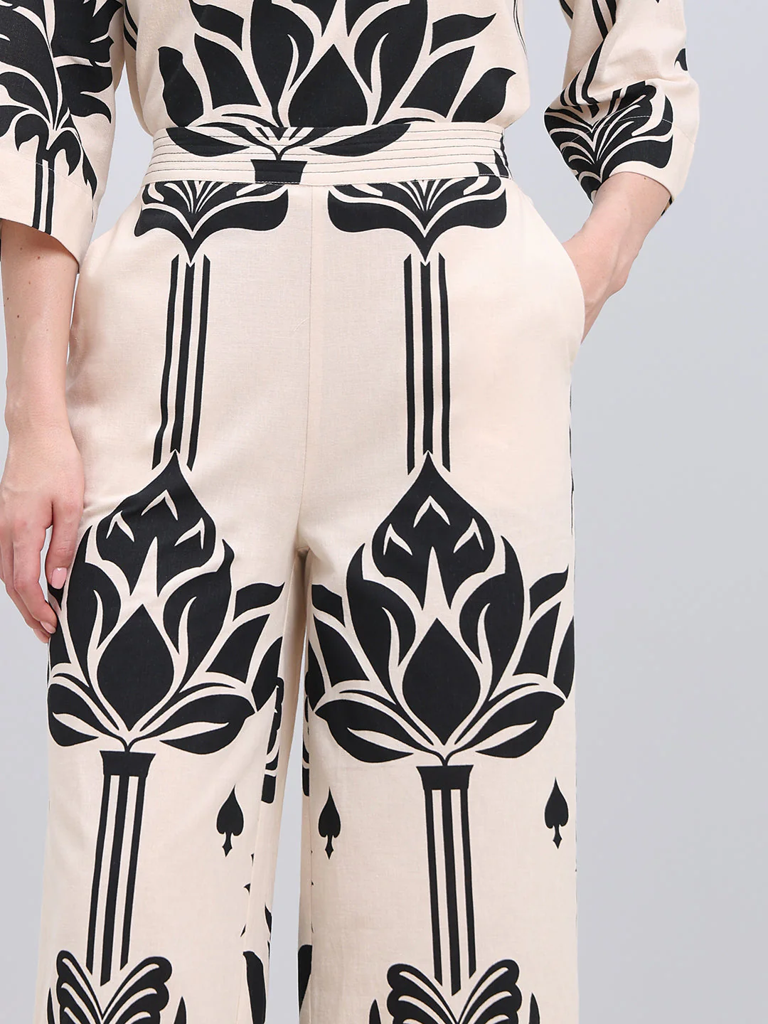 Ecru Printed High Rise Pants - Image 6