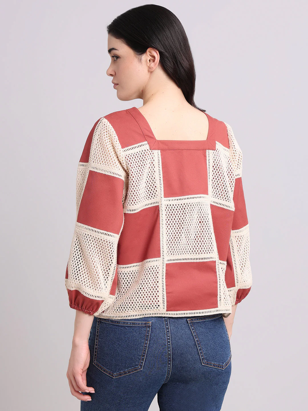 Colourblocked Crochet Detail Top - Image 4