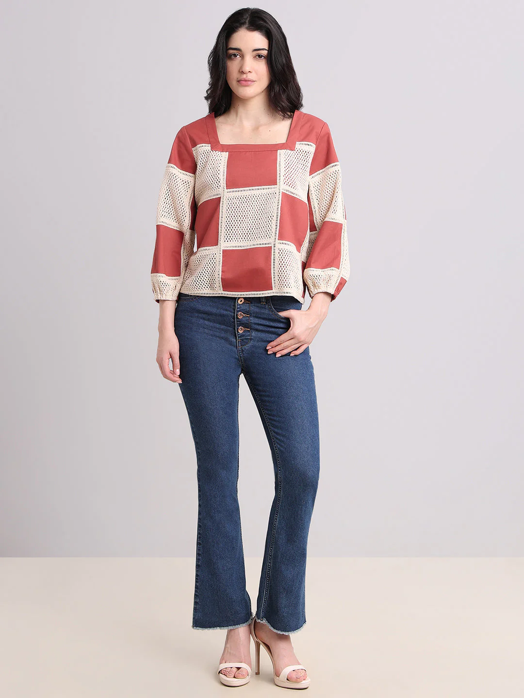 Colourblocked Crochet Detail Top - Image 5