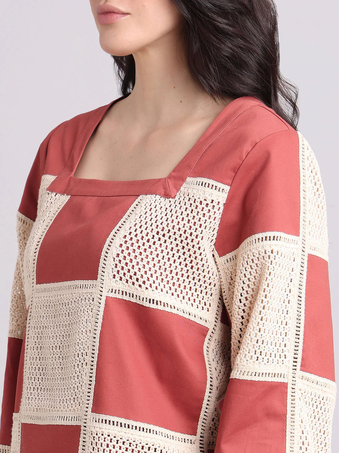 Colourblocked Crochet Detail Top - Image 8