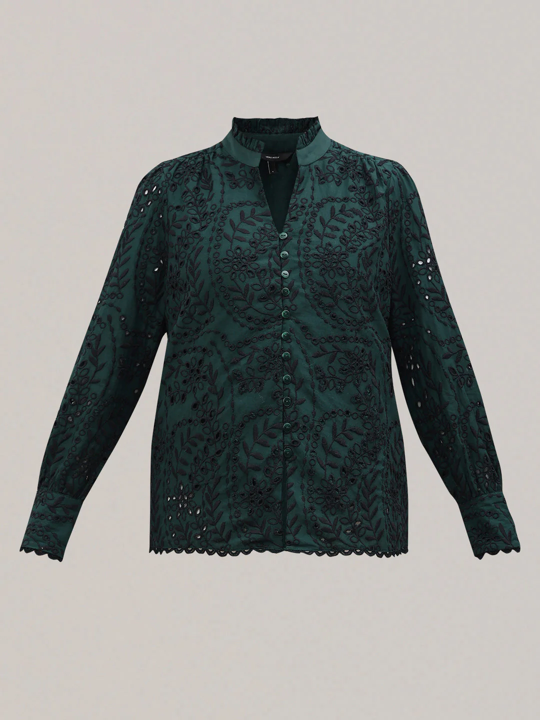Dark Green Lace Cotton Shirt - Image 7