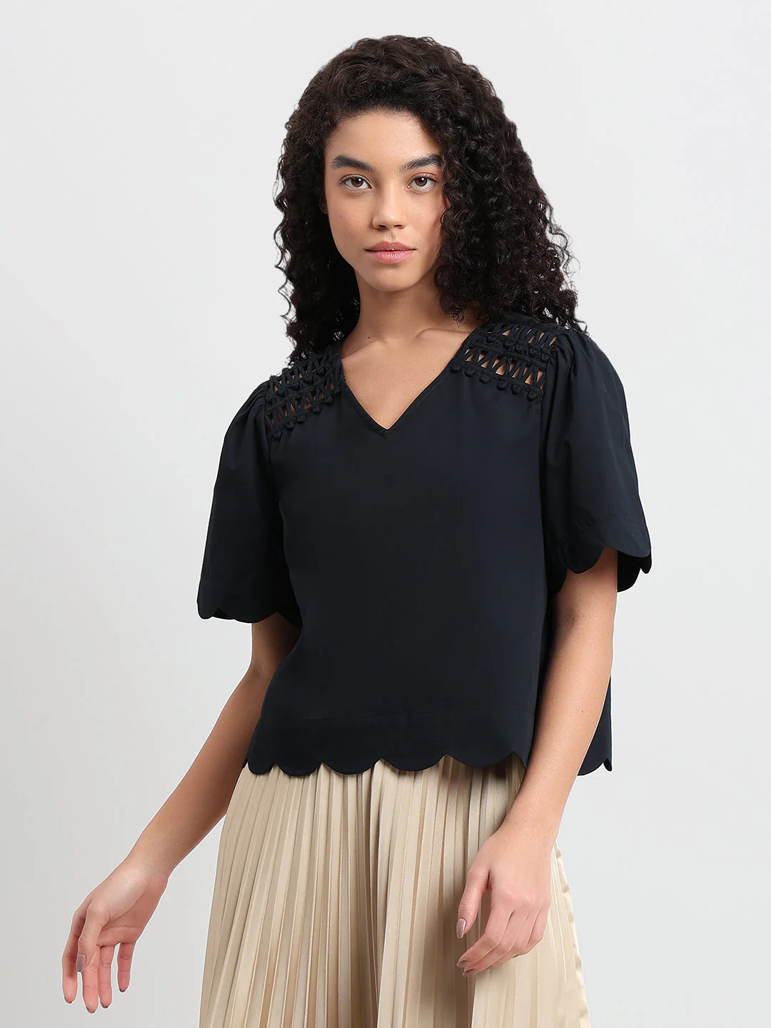 Black V-Neck Cotton Top - Image 2