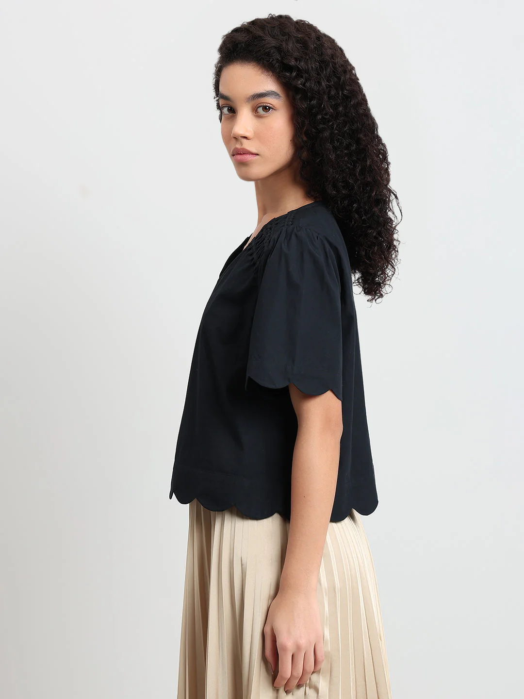 Black V-Neck Cotton Top - Image 3