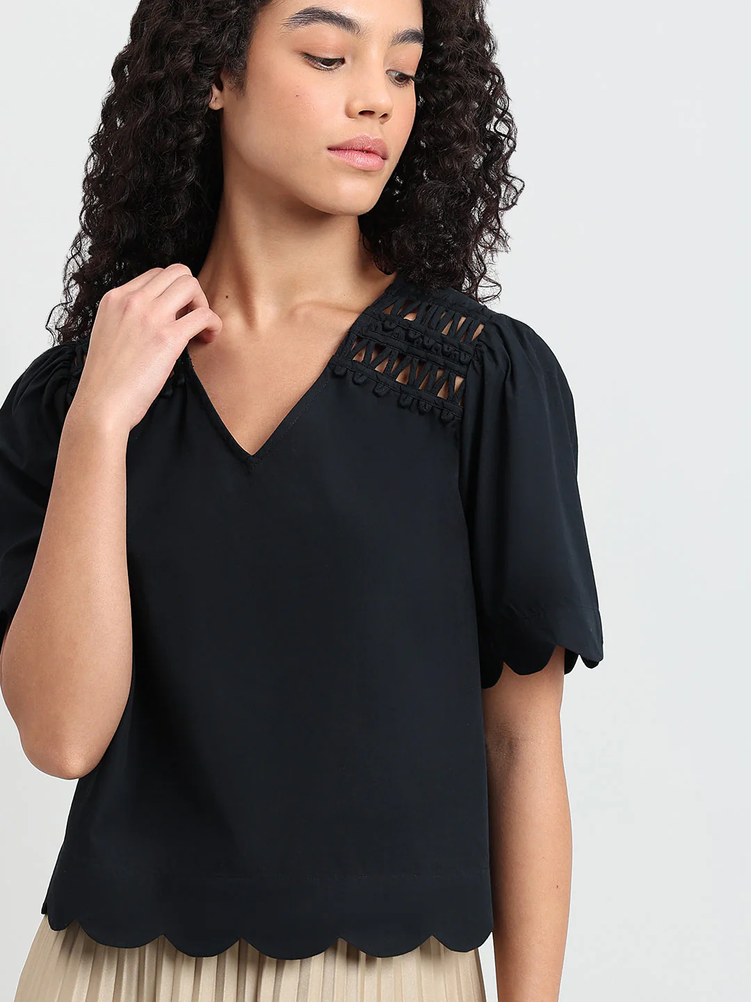 Black V-Neck Cotton Top - Image 6