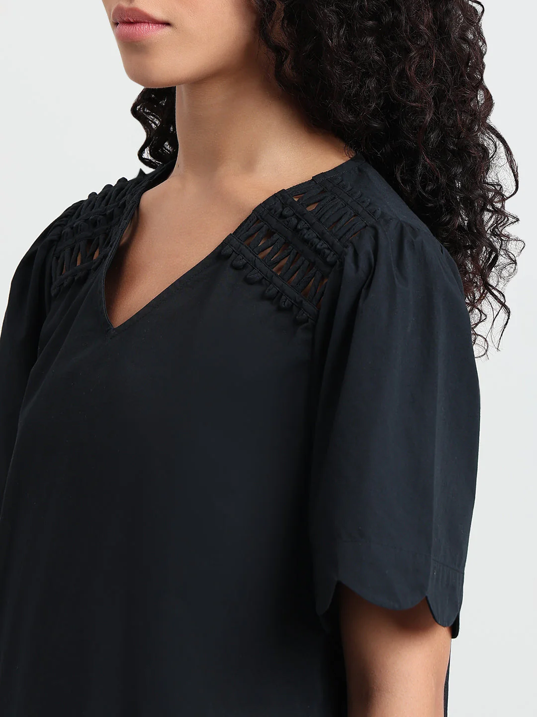 Black V-Neck Cotton Top - Image 8