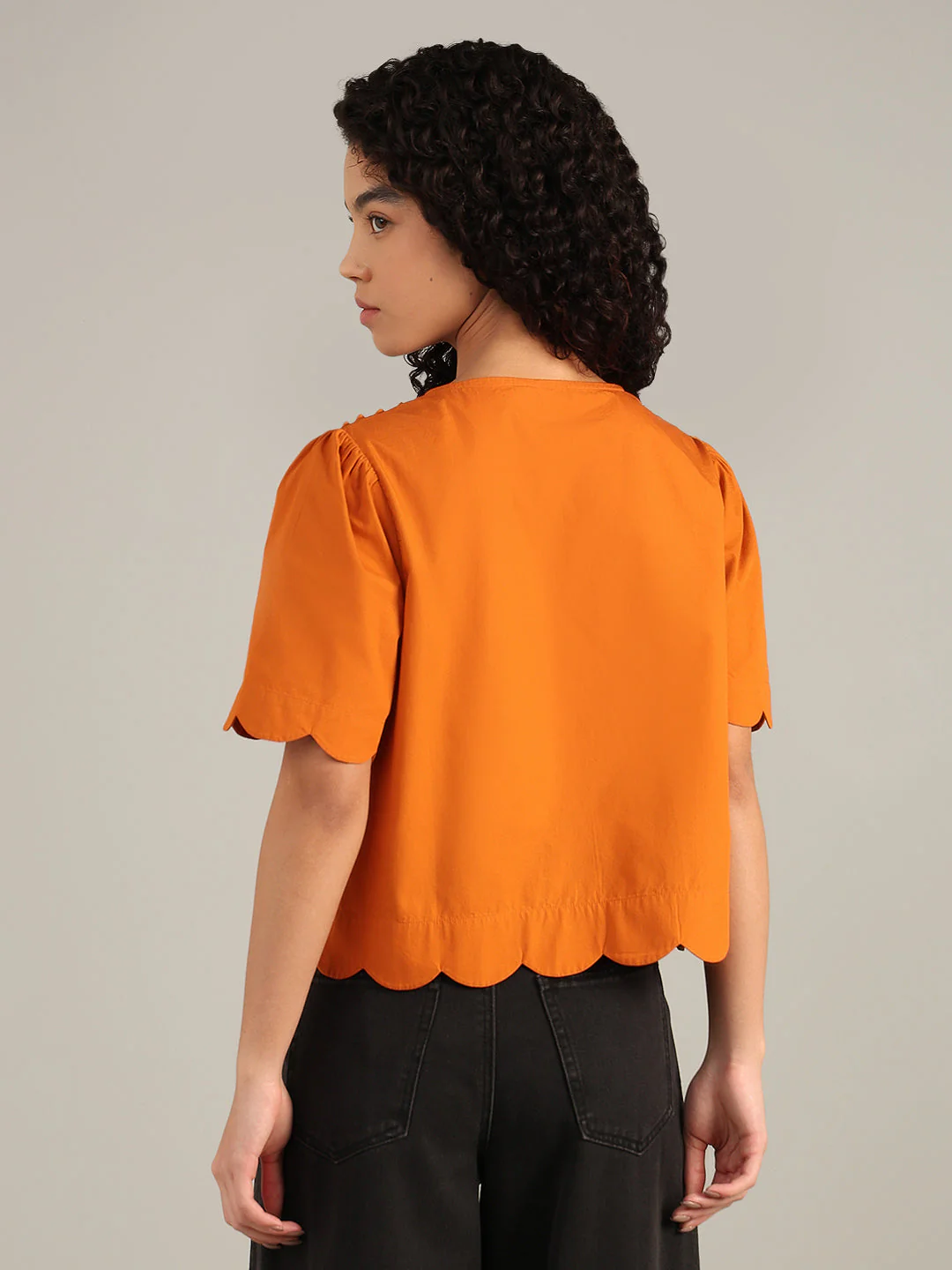 Orange V-Neck Cotton Top - Image 4