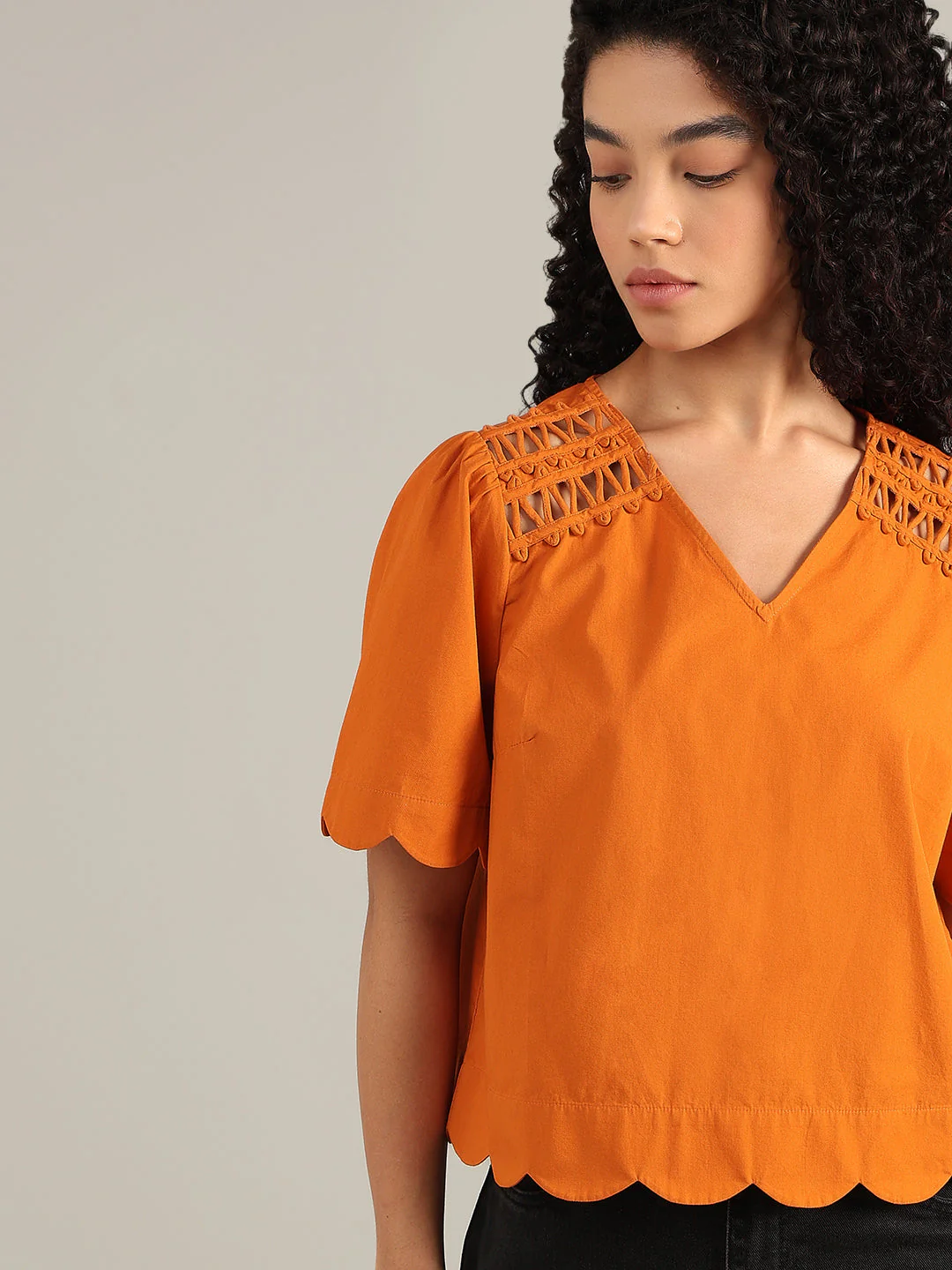 Orange V-Neck Cotton Top - Image 6