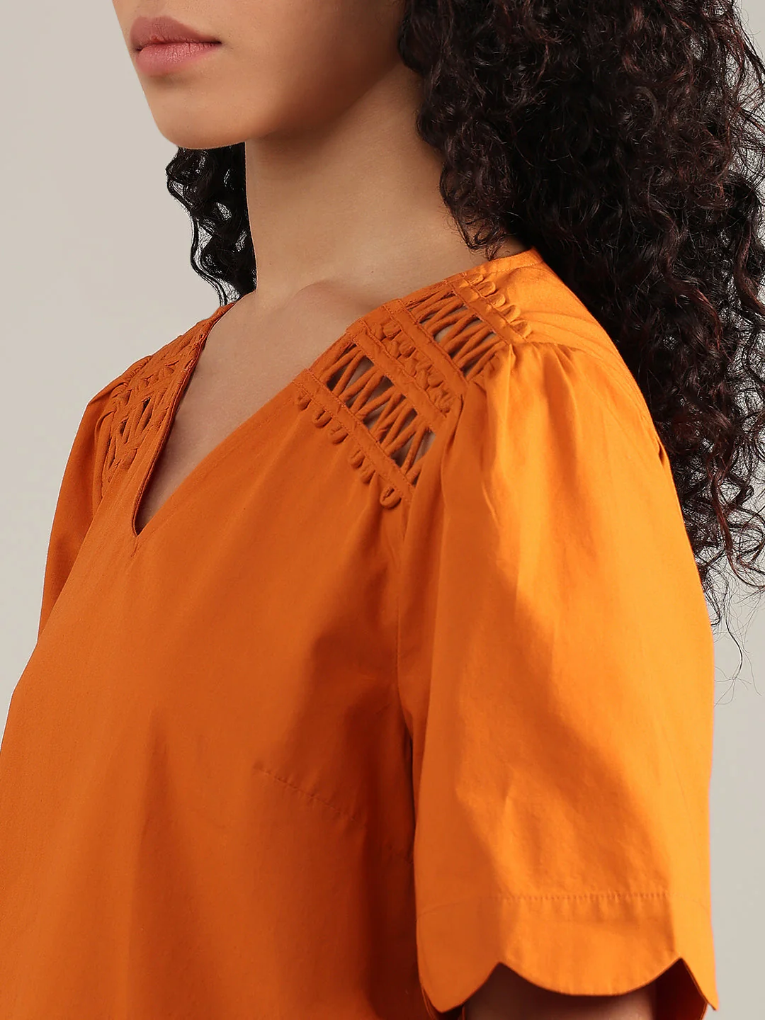 Orange V-Neck Cotton Top - Image 8