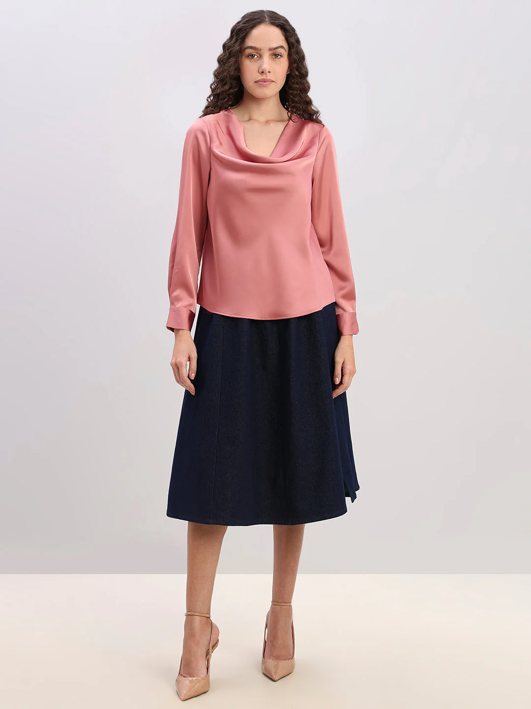 Blush Pink Cowl Neck Top - Image 5