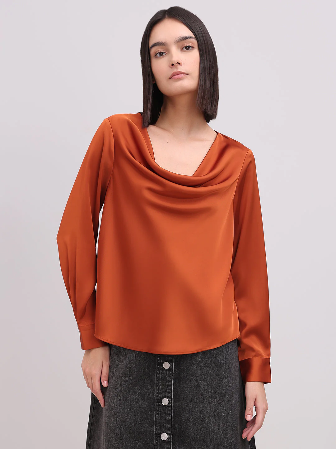 Rust Orange Cowl Neck Top - Image 2