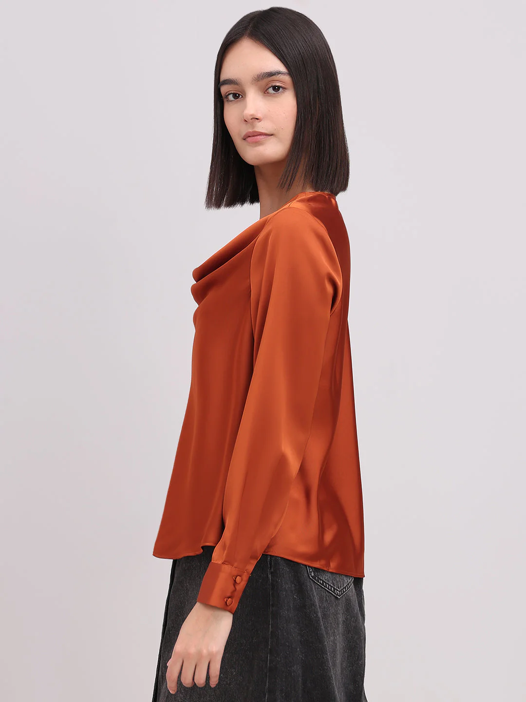 Rust Orange Cowl Neck Top - Image 3