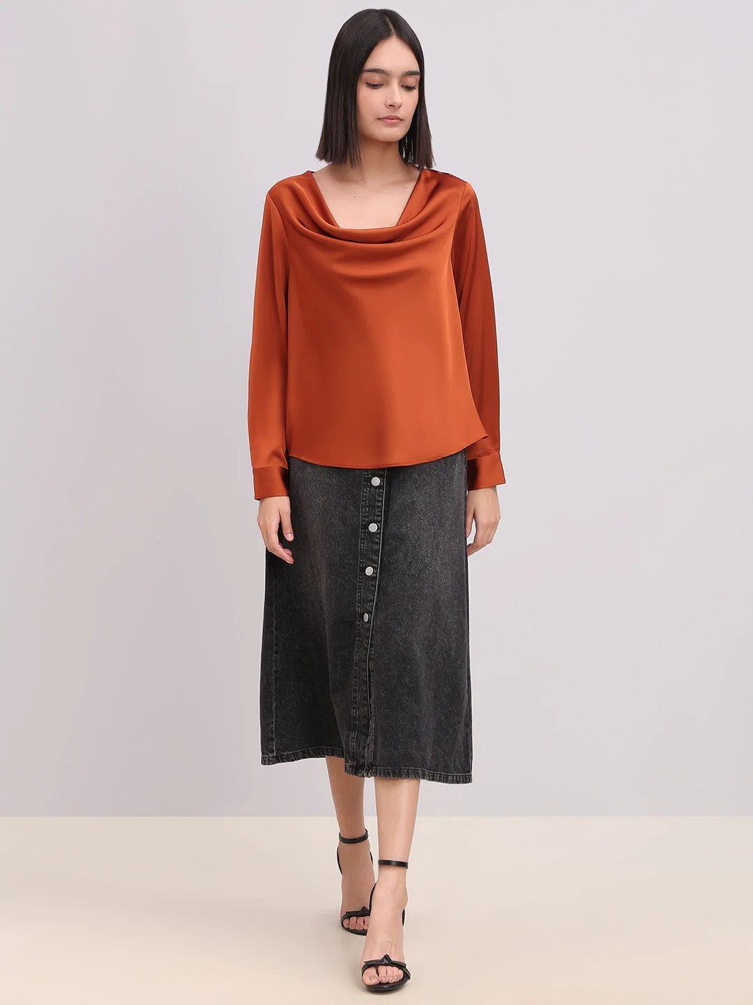 Rust Orange Cowl Neck Top - Image 5