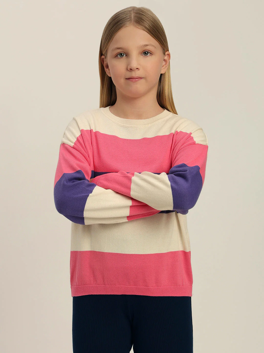 Girls Colourblocked Full Sleeves Sweater - Image 2